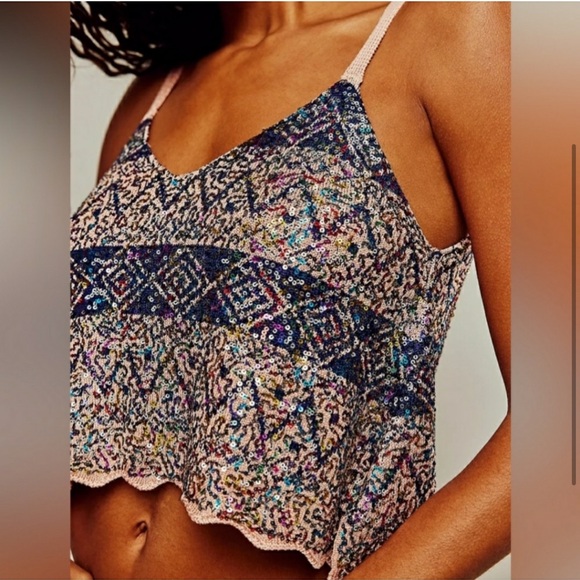 FREE PEOPLE Shimmy Sequin Tank NEW Size XS Twilight Rose Combo - Picture 9 of 9